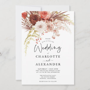Rust Orange Terracotta Floral Palmetto Wedding Einladung