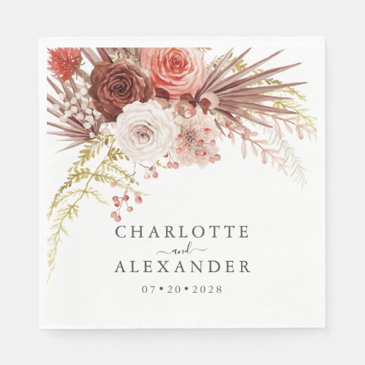 Rust Orange Terracotta Palmetto Blätter Wedding Serviette (Vorderseite)