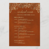 Rust Orange und Gold Glam Hochzeitsveranstaltungen Programm (Vorderseite)