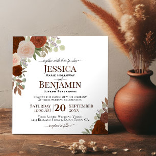 Rust Orange Watercolor Rose Elegante Hochzeit Einladung