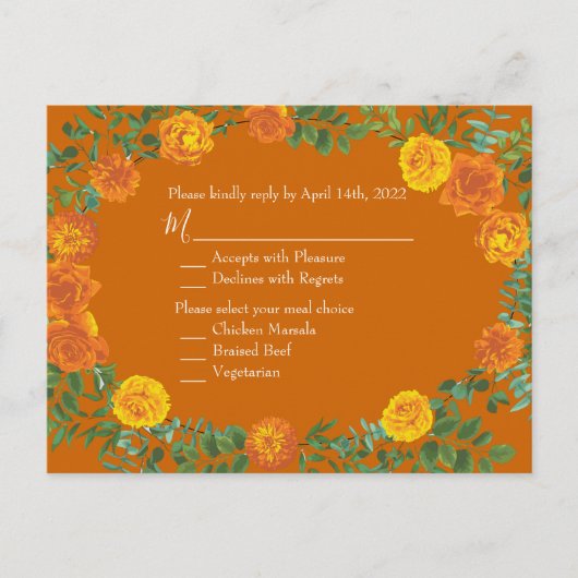 Rust Orange Wedding Vintag Floral Postkarte (Vorderseite)