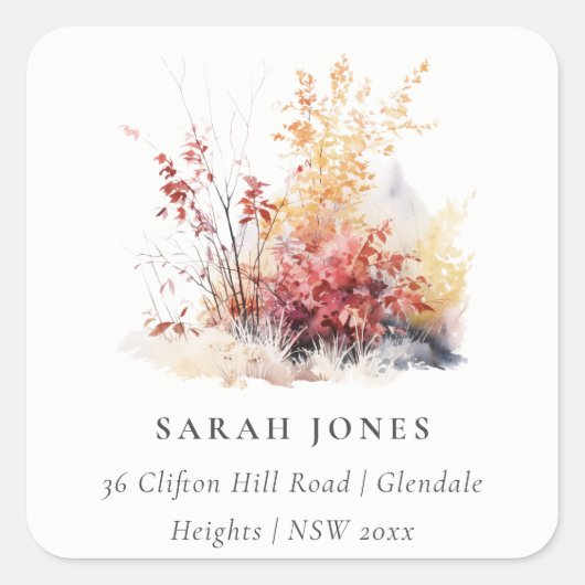 Rust Orange Yellow Autumn Fall Landscape Address Quadratischer Aufkleber (Vorderseite)