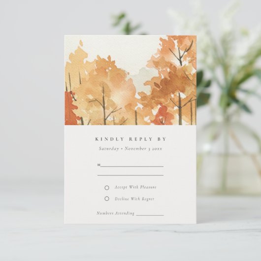 Rust Orange Yellow Herbst Bäume Hochzeit RSVP (Stehend Vorderseite)