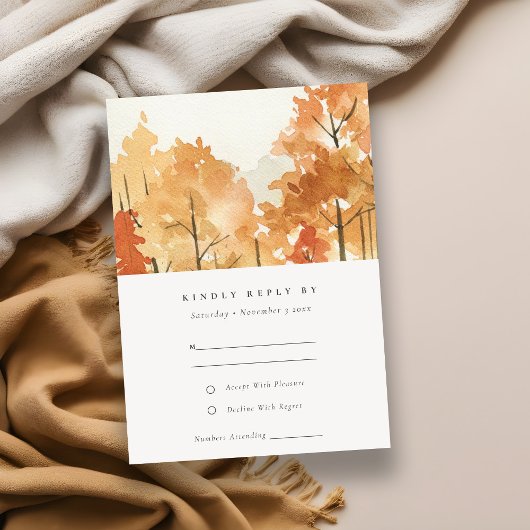 Rust Orange Yellow Herbst Bäume Hochzeit RSVP Begleitkarte