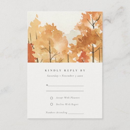 Rust Orange Yellow Herbst Bäume Hochzeit RSVP Begleitkarte (Vorderseite)