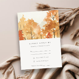 Rust Orange Yellow Herbst Bäume Hochzeit RSVP Karte