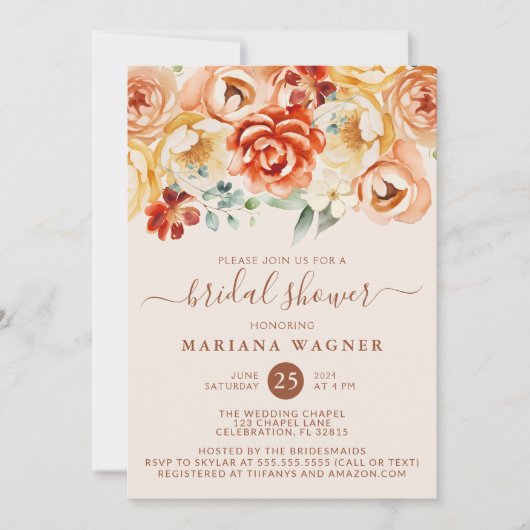 Rust Peach Beige Brautparty Einladung (Vorderseite)