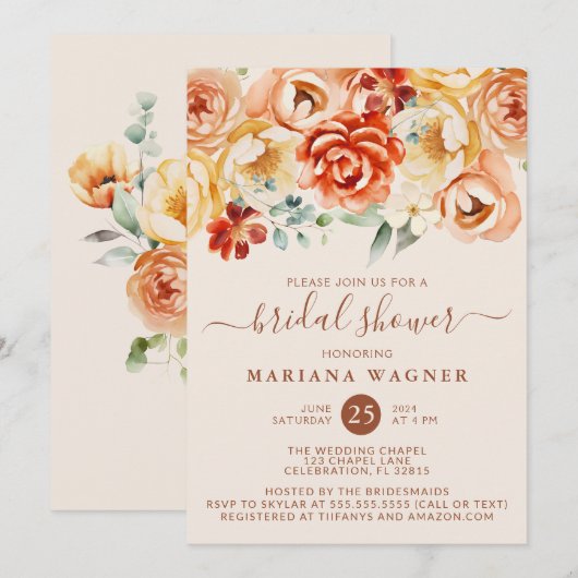 Rust Peach Beige Brautparty Einladung (Vorne/Hinten)