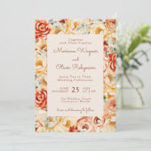 Rust Peach Beige Romantische Blumenhochzeit Einladung (Stehend Vorderseite)