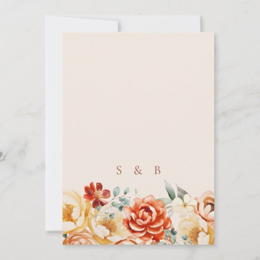 Rust Peach Beige Romantische Blumenhochzeit Einladung (Rückseite)