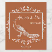 Rust Peacock Blüh Wedding Wine Label Weinetikett (Einzelnes Label)