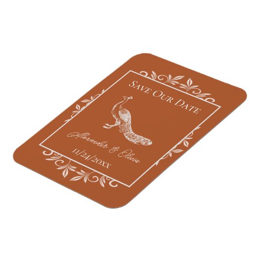 Rust Peacock Blühe das Datumsfenster speichern Magnet (Linke Seite)