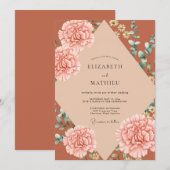 Rust Pfirsich Ranunculus Eukalyptus Hochzeit Einladung (Vorne/Hinten)