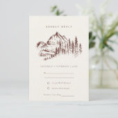 Rust Pine Woods Mountain Sketch Wedding RSVP Begleitkarte (Stehend Vorderseite)