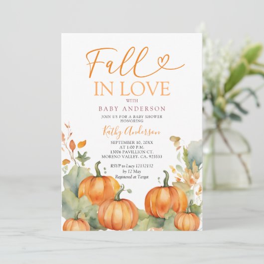 Rust Pumpkin-Blume fallen in Liebe Brautparty Einladung (Stehend Vorderseite)