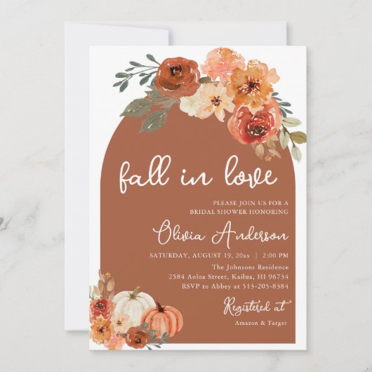 Rust Pumpkin Fall in Liebe Bridal Dusche Einladung (Vorderseite)