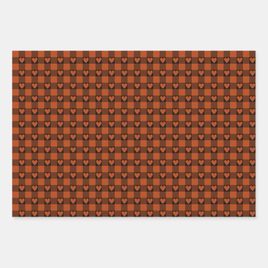 Rust Red Black Buffalo Heart Plaid Geschenkpapier Set (Vorderseite 2)