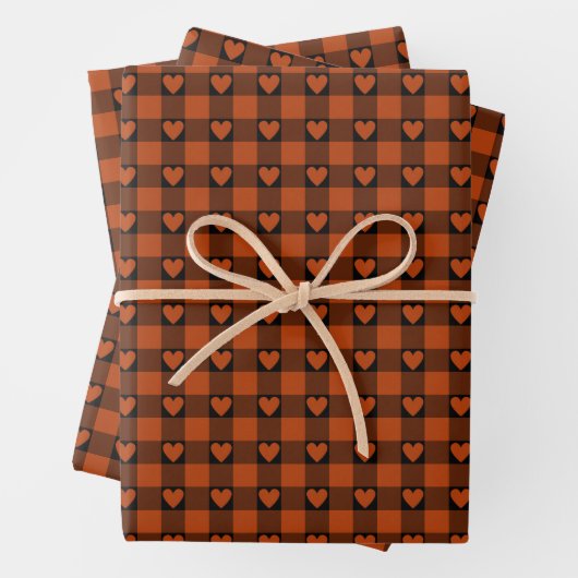 Rust Red Black Buffalo Heart Plaid Geschenkpapier Set (Beispiel)