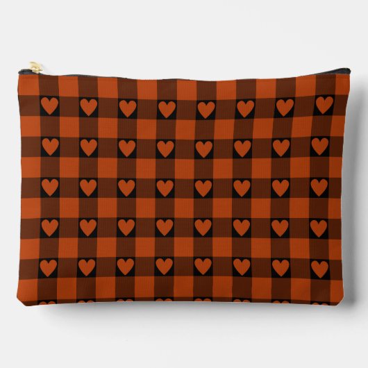 Rust Red Black Buffalo Heart Plaid Zubehörtasche (Vorderseite)
