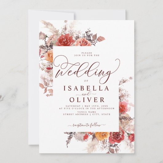 Rust Red Burnt Orange BohoTerracotta Wedding Invit Einladung (Vorderseite)