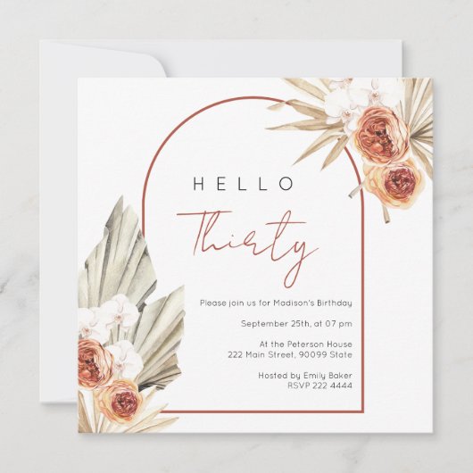 Rust Red Flowers Birthday Invitation Einladung (Vorderseite)