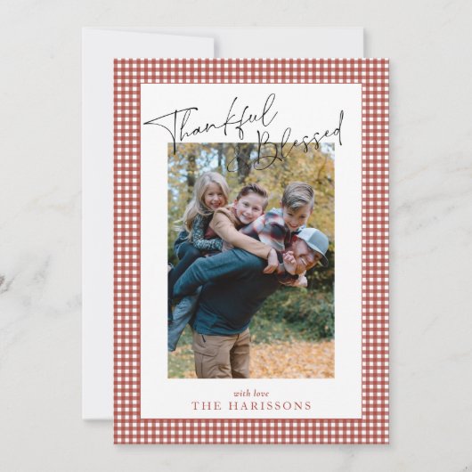 Rust Red Gingham Dankbarkeit und gesegneter Ernted Einladung (Vorderseite)