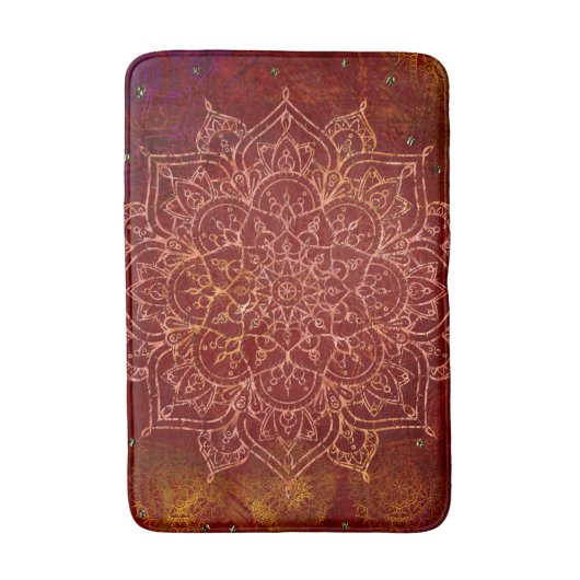 Rust Red Mandala Gold Glam Moderner Chic Badematte (Vorderseite Vertikal)