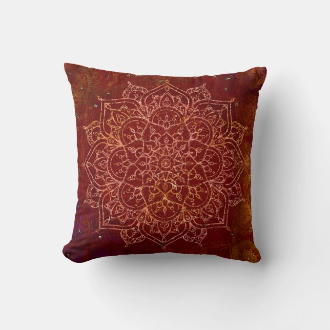 Rust Red Mandala Gold Glam Moderner Chic Kissen (Vorderseite)