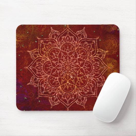 Rust Red Mandala Gold Glam Moderner Chic Mousepad (Mit Mouse)