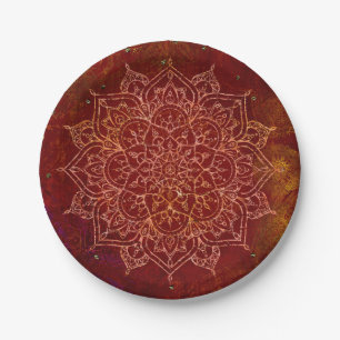 Rust Red Mandala Gold Glam Moderner Chic Pappteller