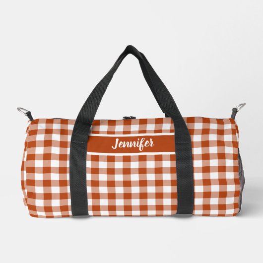 Rust Red Plaid Gingham Personalized Duffle Bag (Vorderseite)