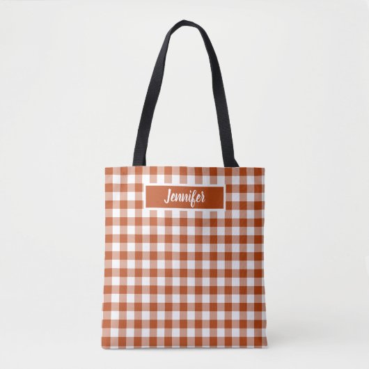 Rust Red Plaid Gingham Personalized Tasche (Vorderseite)
