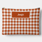 Rust Red Plaid Gingham Personalized Zubehörtasche (Vorderseite)