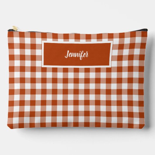 Rust Red Plaid Gingham Personalized Zubehörtasche (Vorderseite)