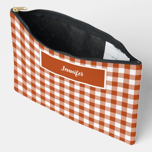 Rust Red Plaid Gingham Personalized Zubehörtasche (Offen)