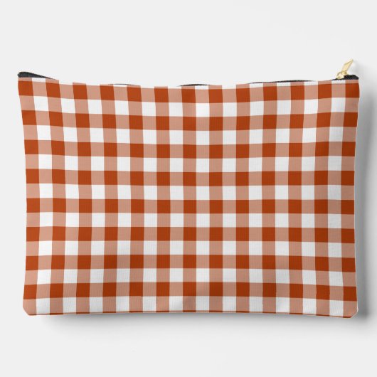Rust Red Plaid Gingham Personalized Zubehörtasche (Rückseite)