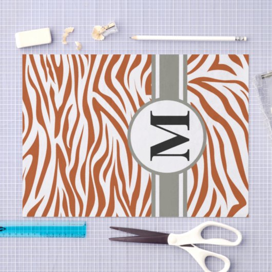 Rust Red Safari Zebra mit Monogramm Seidenpapier (Handwerk)