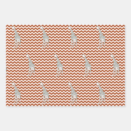 Rust Red Safari Zickzack mit Pop Art Giraffe Geschenkpapier Set (Vorderseite)
