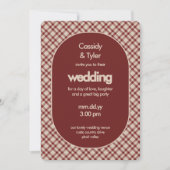 Rust-Rot Karo QR-Code Hochzeit Alles in Einem Einladung (Vorderseite)