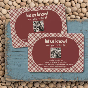 Rust-Rotkariertes QR-Code-Hochzeits-RSVP-Beilage RSVP Karte