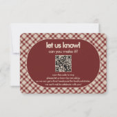 Rust-Rotkariertes QR-Code-Hochzeits-RSVP-Beilage RSVP Karte (Vorderseite)