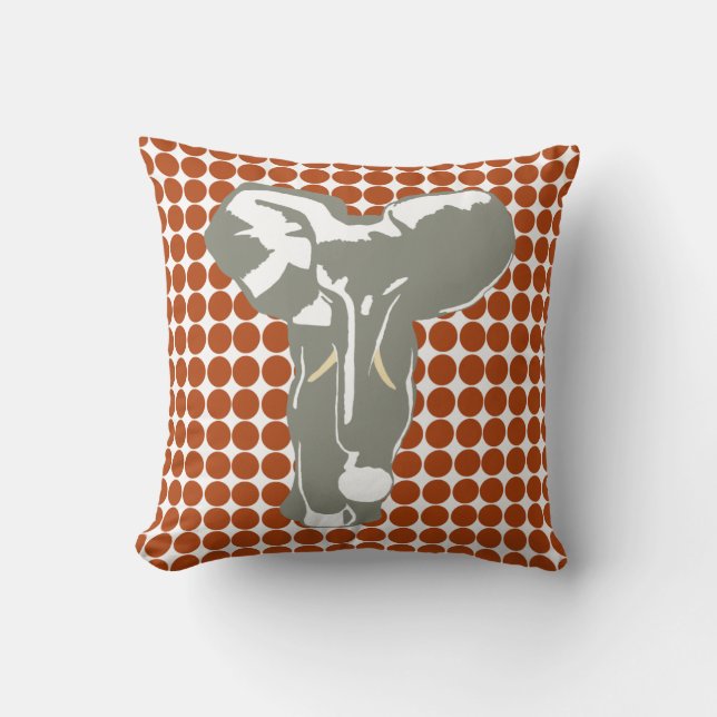 Rust Safari Dot mit Pop Art Elephant Kissen (Vorderseite)