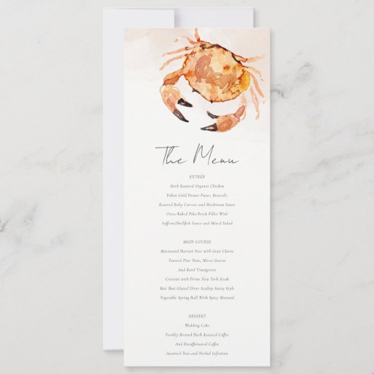 Rust Sand Coastal Crab Nautical Wedding Menu Card Einladung (Vorderseite)