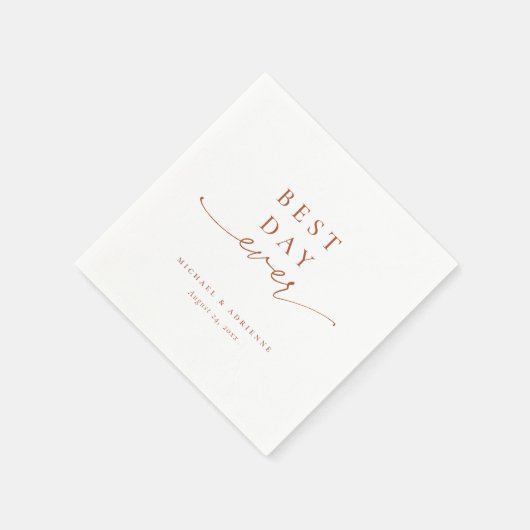 Rust Simple Best Day Ever Calligraphy Wedding Serviette (Ecke)