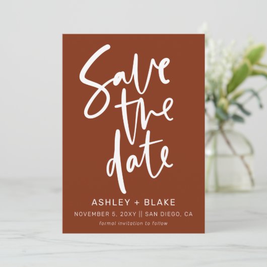 Rust Simple Handgeschriebene Kalligrafie Save the  Save The Date (Stehend Vorderseite)