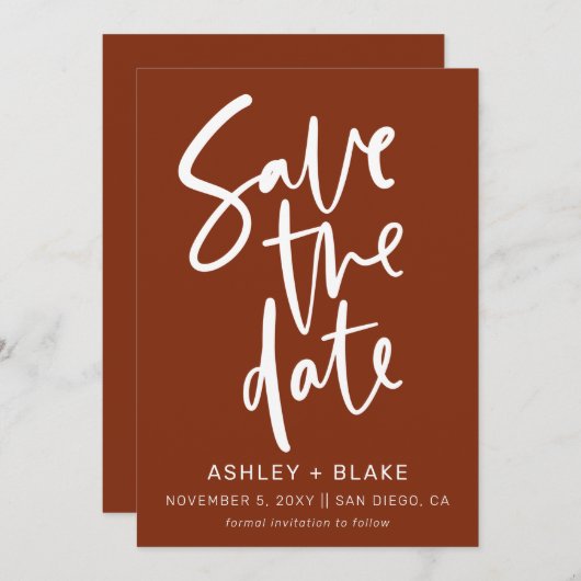 Rust Simple Handgeschriebene Kalligrafie Save the  Save The Date (Vorne/Hinten)