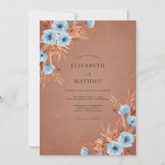 Rust Sky Blue Pampas Eukalyptus Hochzeit Einladung (Vorderseite)
