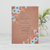 Rust Sky Blue Pampas Eukalyptus Hochzeit Einladung (Stehend Vorderseite)