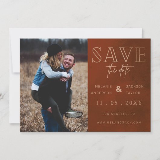 Rust Stylish Handgeschriebenes Foto Save the Date (Vorderseite)