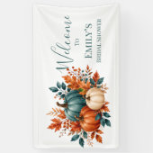 Rust & Teal-Kürbis-Hochzeitsempfangsschild Banner (Vertikal)